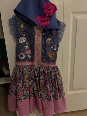 Nickelodeon Pink and Blue Patchwork Skater Dress with Bow Accent